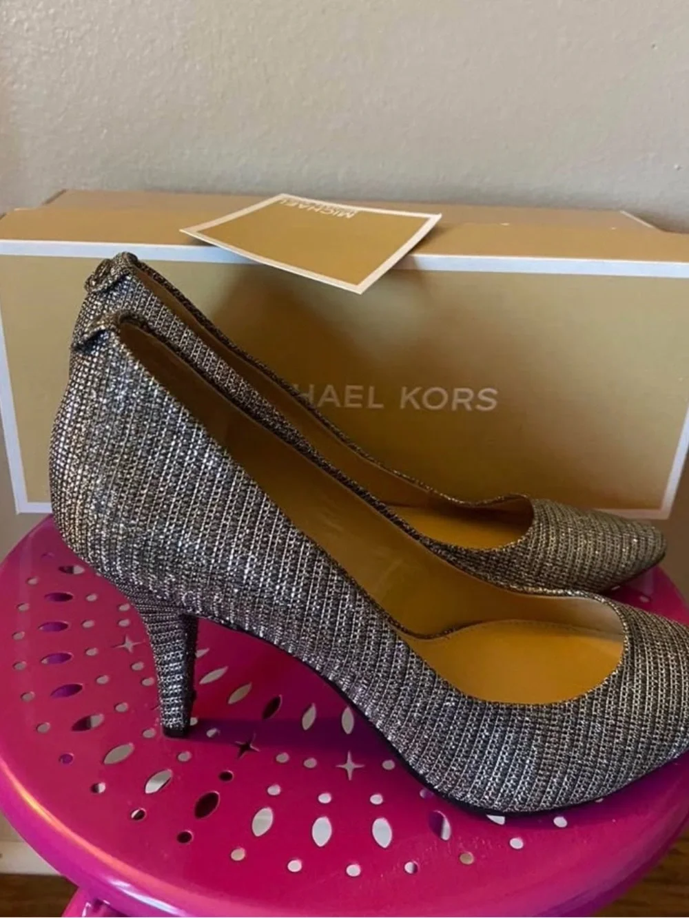 Michael Kors Metallic Pointed Toe Heels in Gunmetal